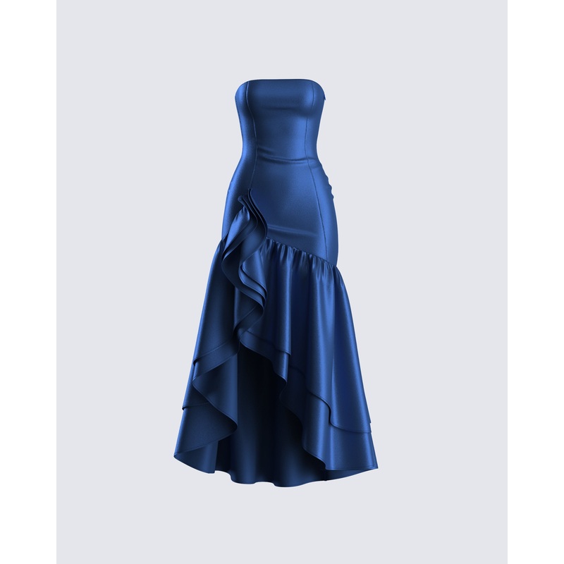 Jo Navy Ruffle Maxi Dress