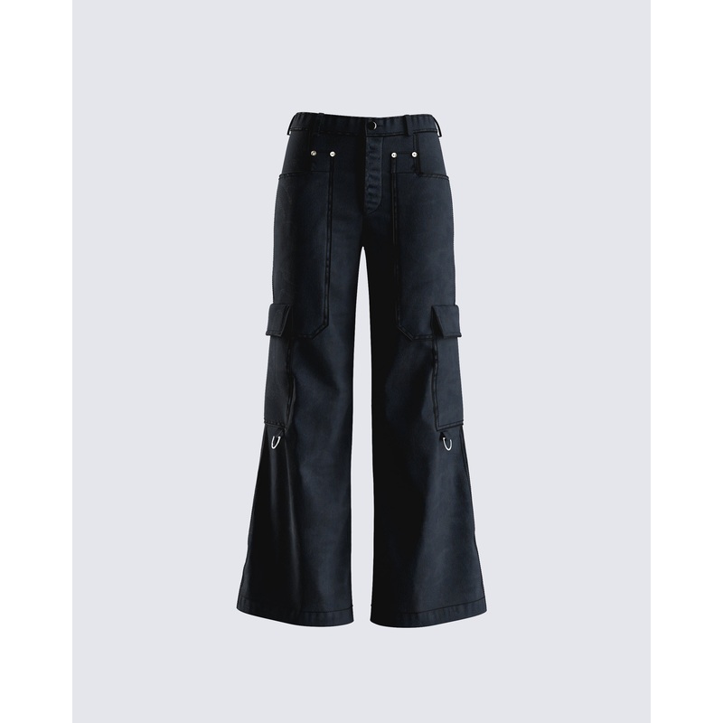 Laina Black Twill Pocket Pant
