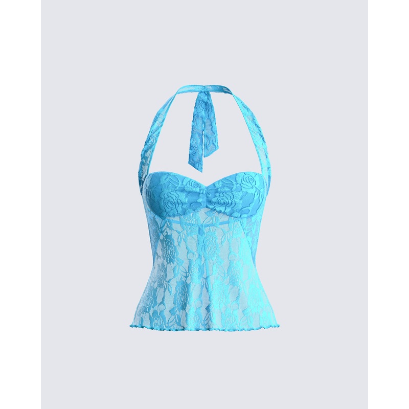 Mali Turquoise Lace Halter Top