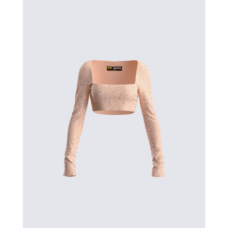Maze Nude Rhinestone Crop Top