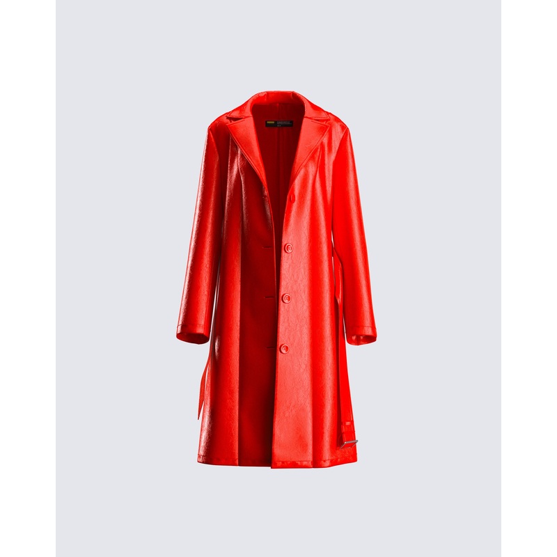 Nadja Red Vegan Leather Coat