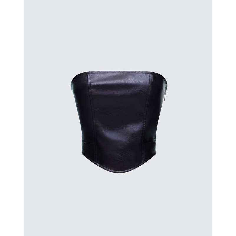 Nika Black Faux Leather Top