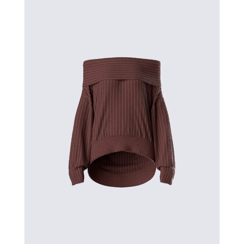 Nyx Brown Off Shoulder Sweater Top