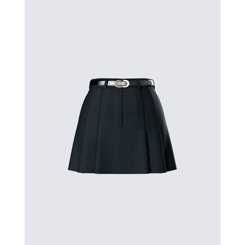 Perla Black Pleated Mini Skirt