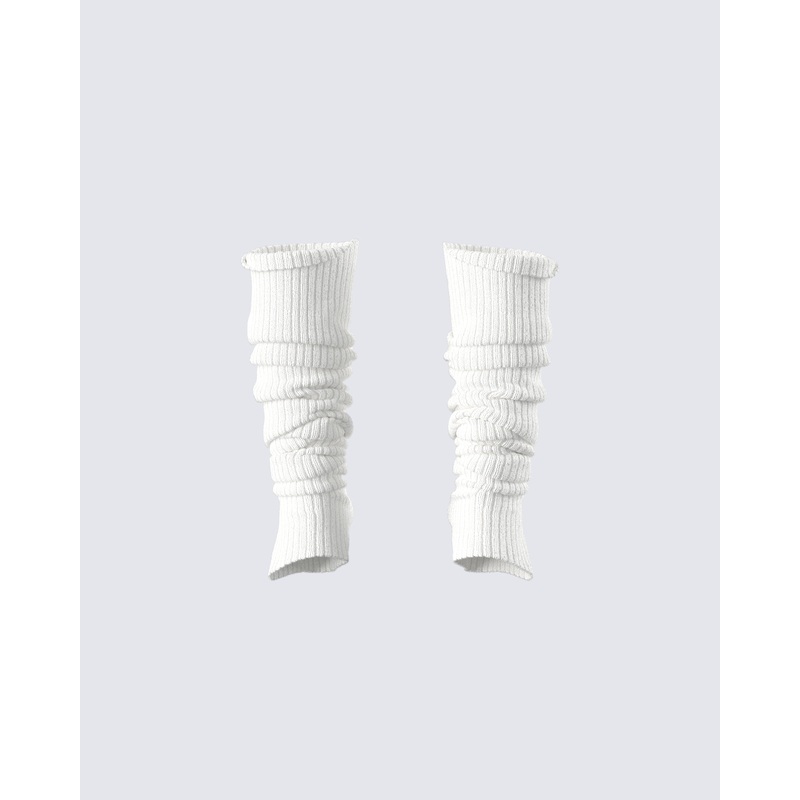 Pollie White Ribbed Leg Warmer