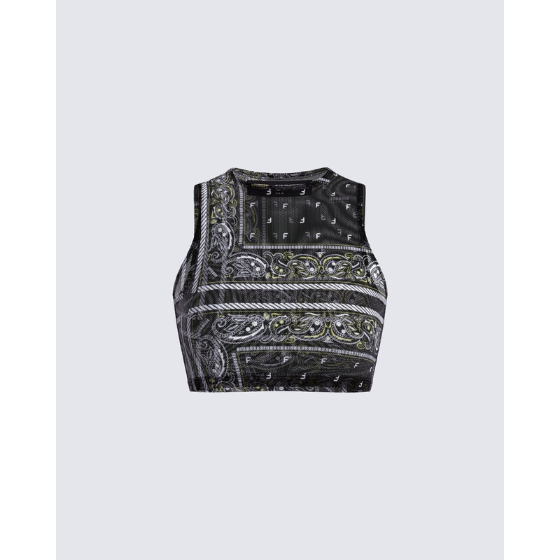 Rikku Black Bandana Mesh Crop Top