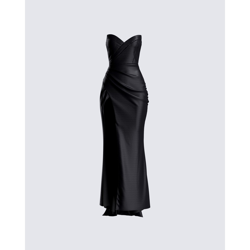 Suri Black Satin Strapless Gown
