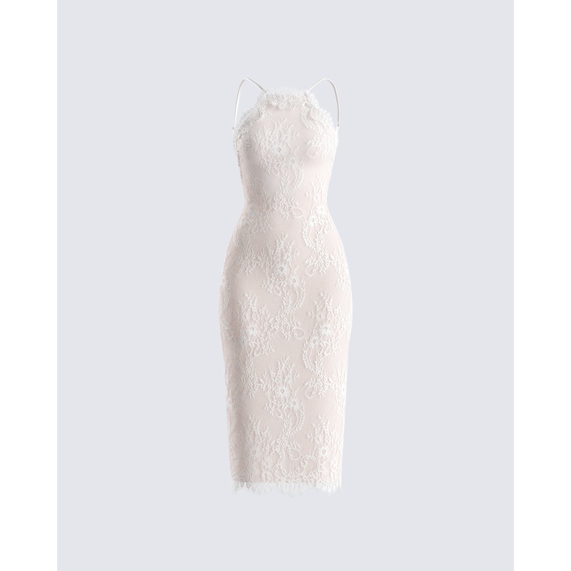 Tyra Ivory Lace Halter Midi Dress