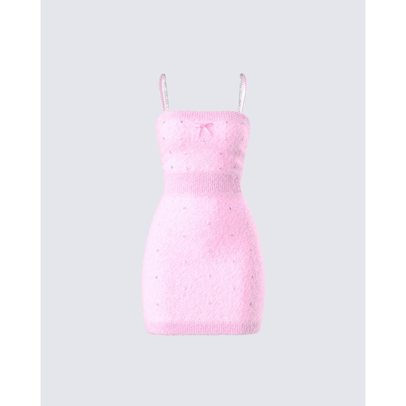 Adi Pink Fuzzy Knit Mini Dress