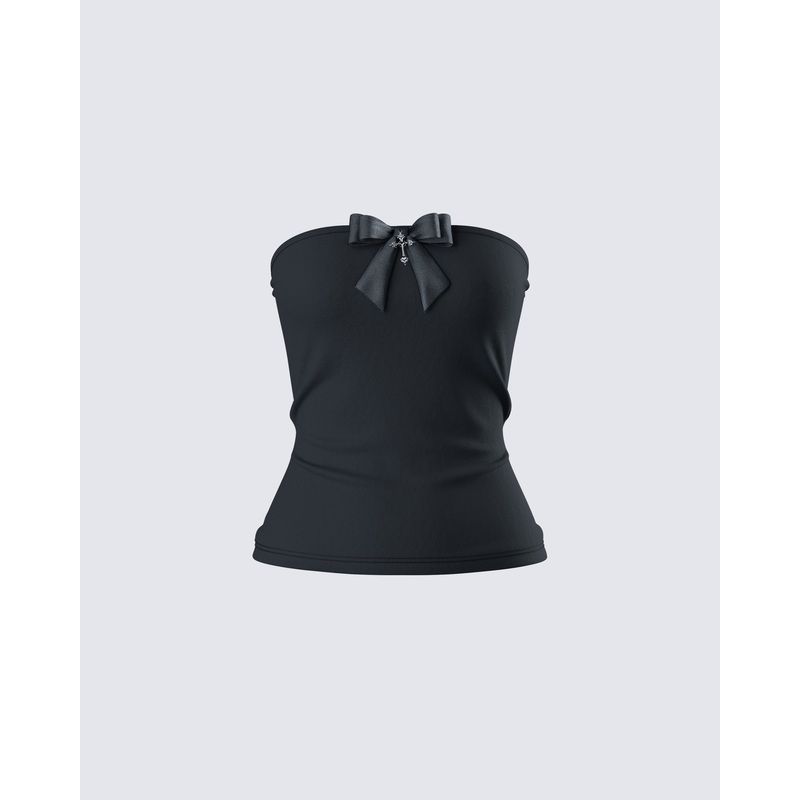 Aloa Black Bow Jersey Tube Top