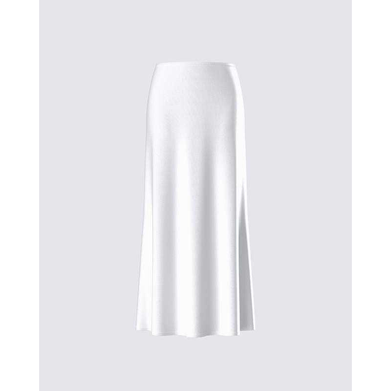 Amalie White Satin Maxi Skirt