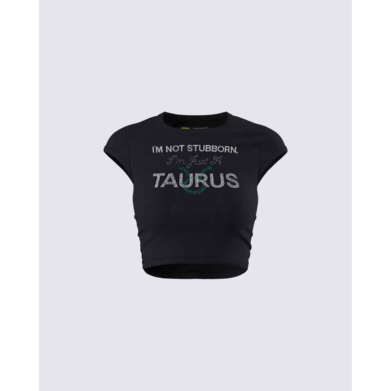 Amity Black Taurus Graphic Top