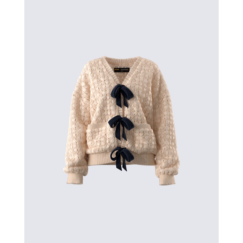 Andra Beige Bubble Knit Cardigan