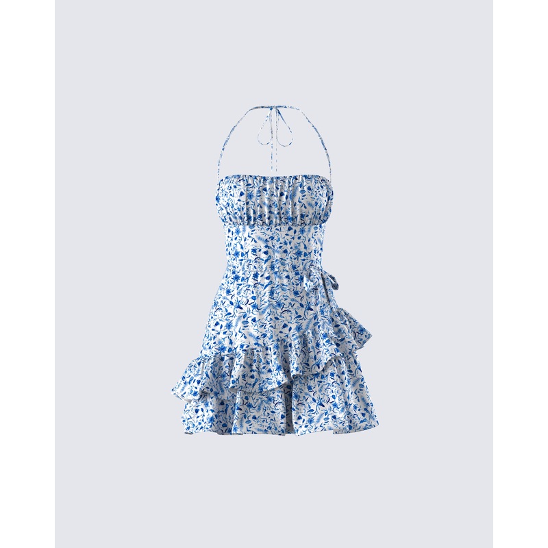 Aubriella Blue Print Mini Dress