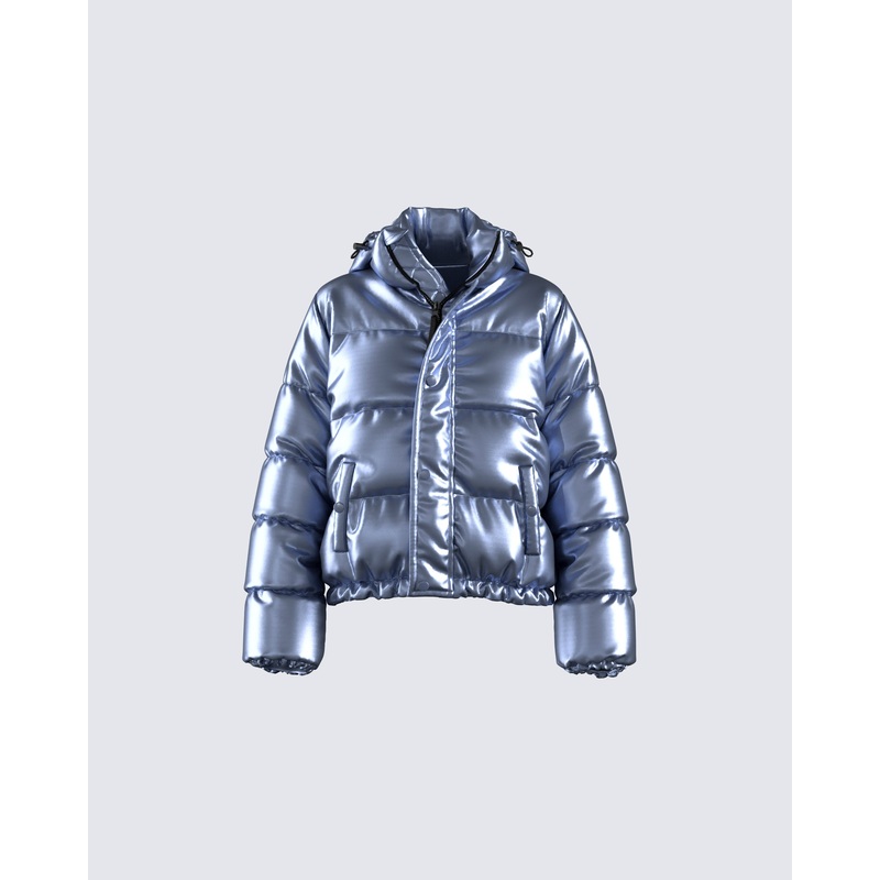 Azalea Blue Metallic Puffer Jacket