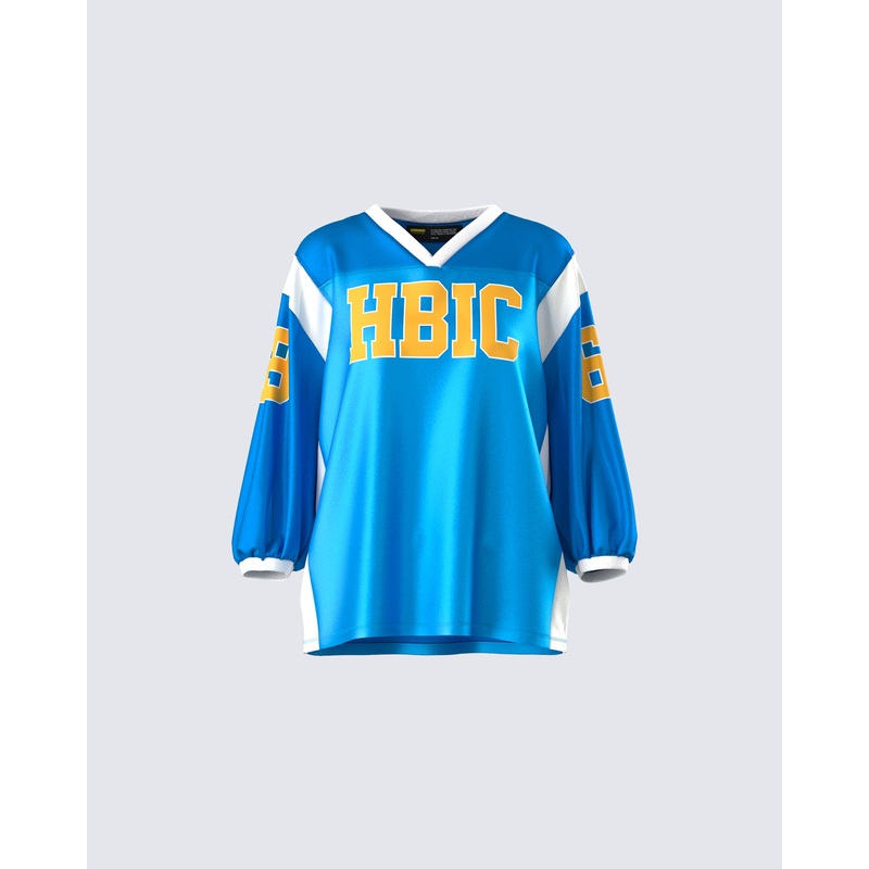 Bea Blue Graphic Sports Jersey Top