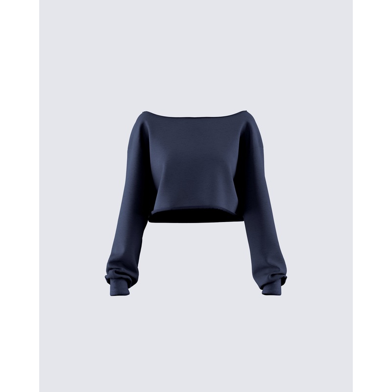 Cory Navy Long Sleeve Crop Top