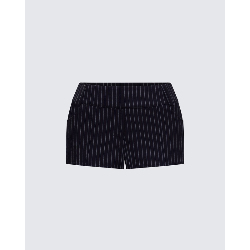 Damla Black Pinstriped Shorts