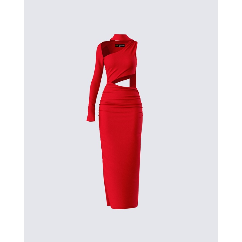 Gabrielle Red Jersey Midi Dress