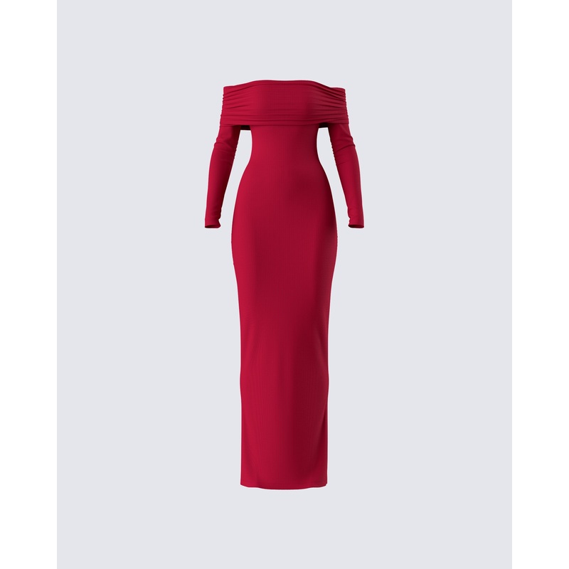 Kyan Burgundy Off Shoulder Maxi Dress