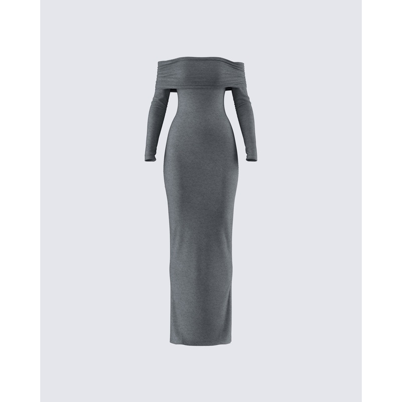 Kyan Charcoal Off Shoulder Maxi Dress