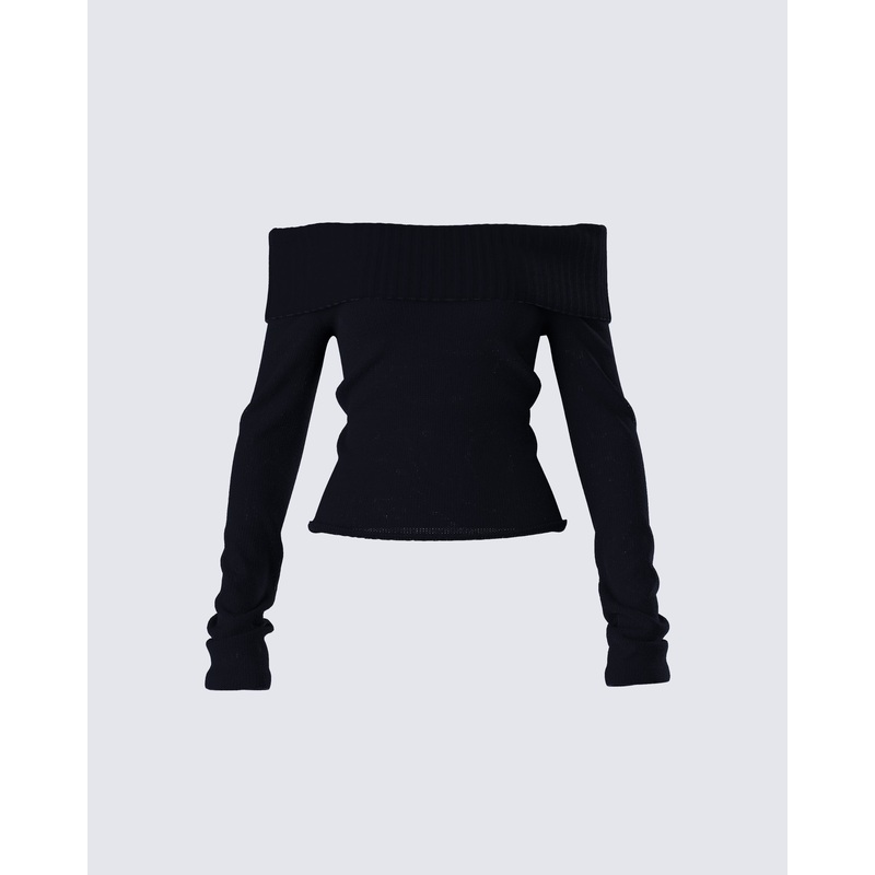 Lorraine Black Sweater Knit Top