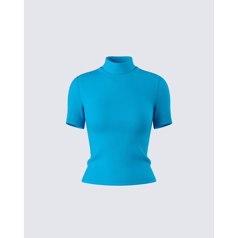 Maz Turquoise Rib Mock Neck Top