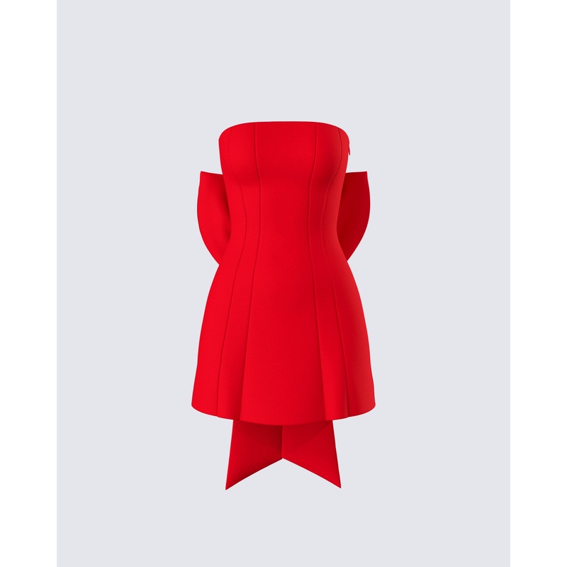 McKay Red Strapless Bow Mini Dress