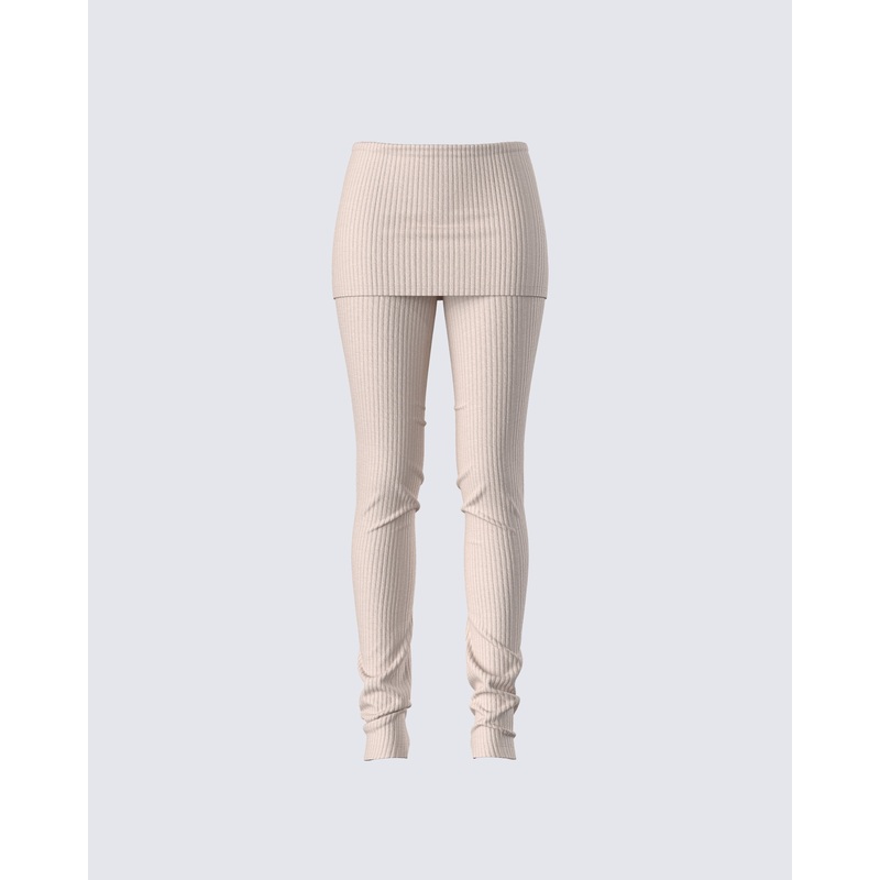 Myka Beige Rib Foldover Legging