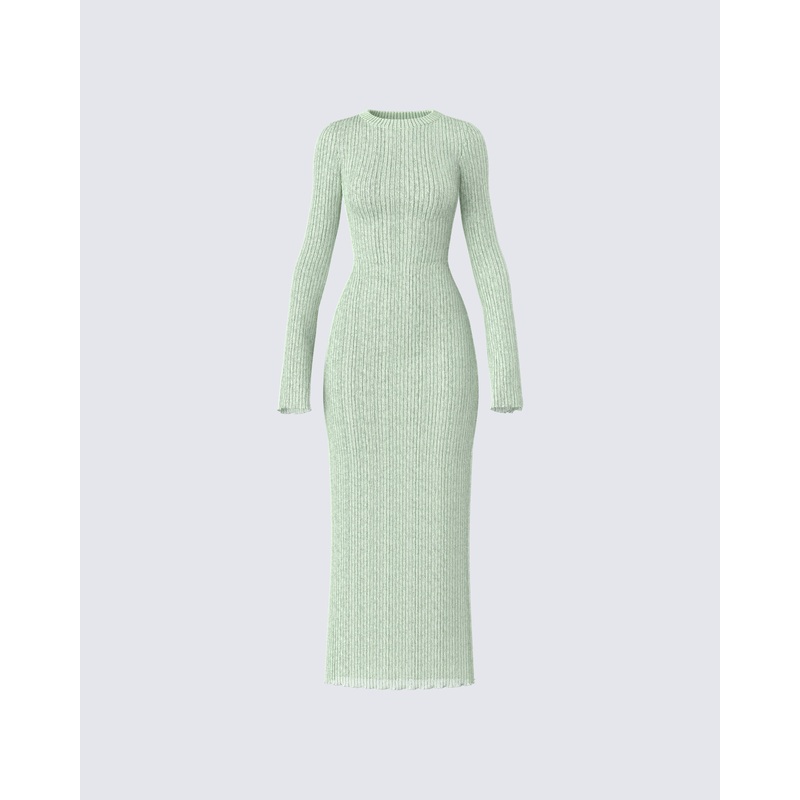 Nea Green Sweater Knit Midi Dress