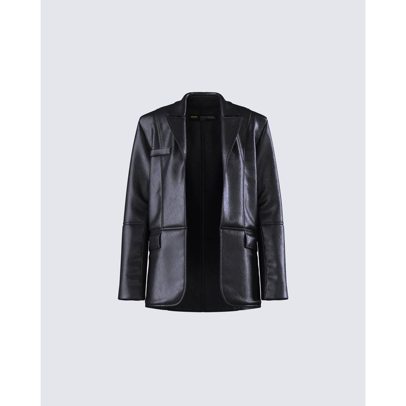 Nika Black Vegan Leather Blazer