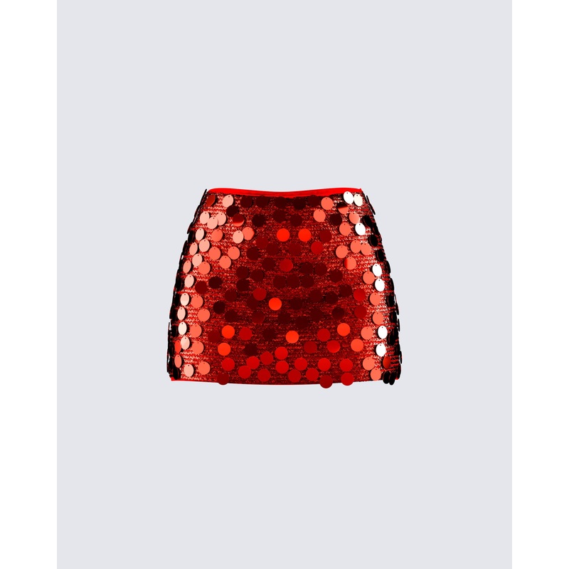 Philo Red Sequin Mini Skirt