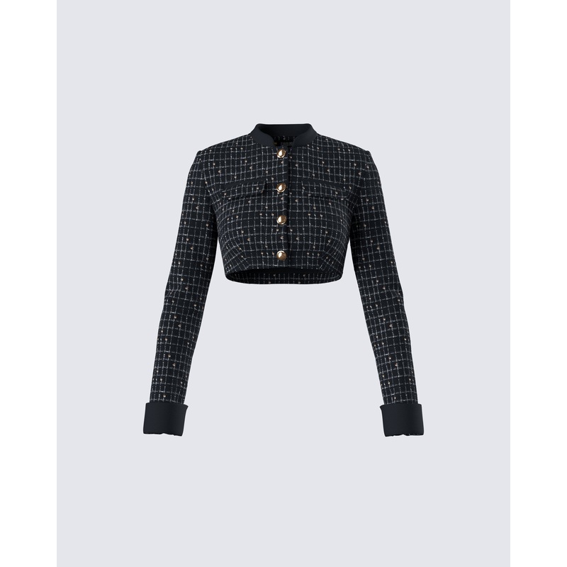 Pippa Black Tweed Cropped Jacket