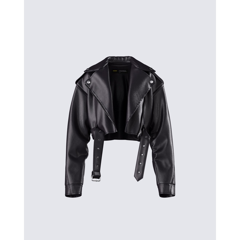 Robyn Vintage Black Cropped Moto Jacket