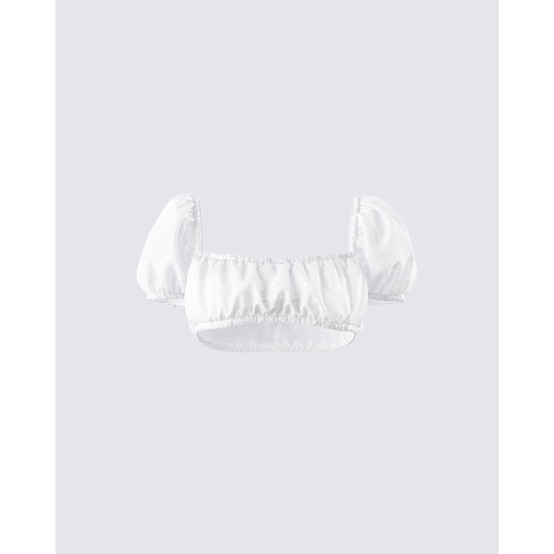 Rue White Cotton Floral Crop Top