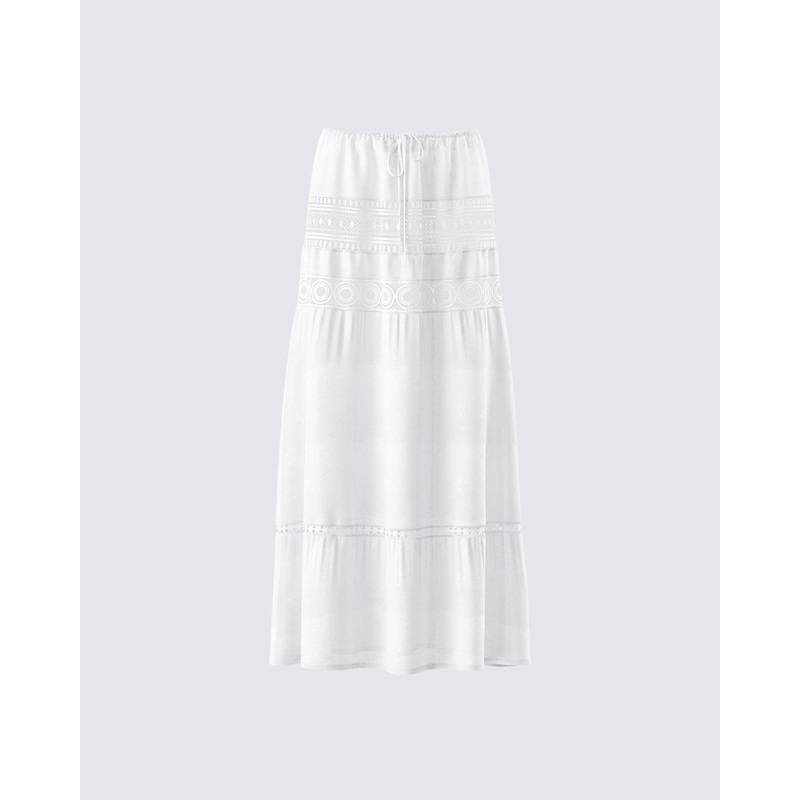 Rue White Cotton Floral Maxi Skirt