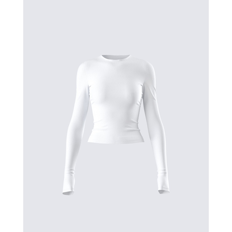 Vivi White Jersey Long Sleeve Top