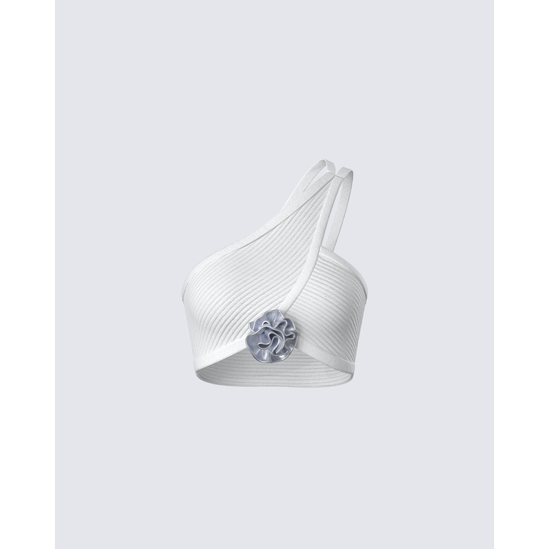 Yuka White Rosette Knit Crop Top