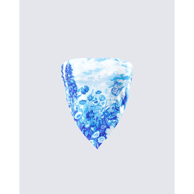 Ahmeira Blue Floral Print Tube Top