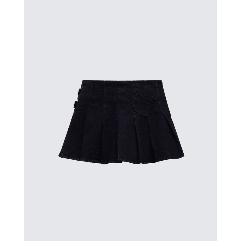 Ataya Black Denim Micro Mini Skirt
