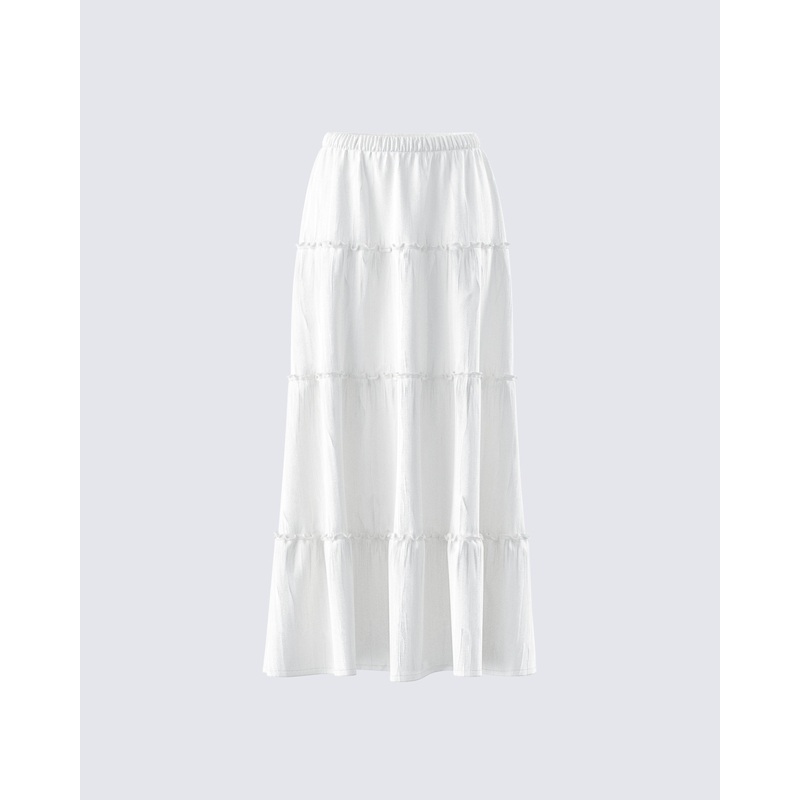 Bailee White Tiered Midi Skirt