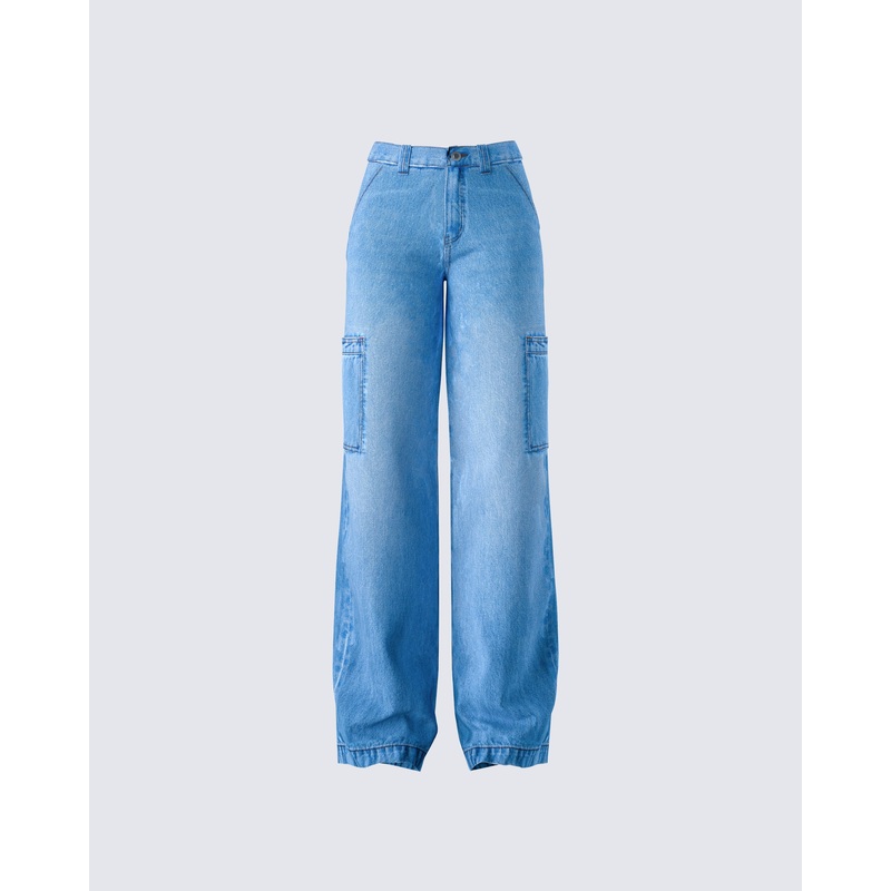 Blossom Blue Cargo Denim Pant