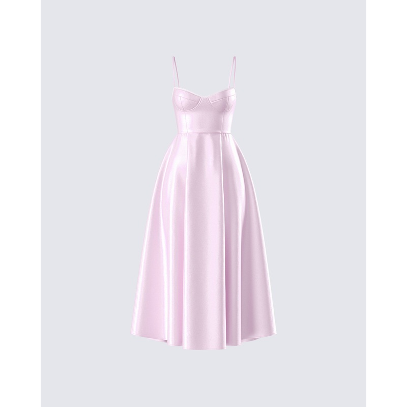 Eulla Pink Satin Midi Dress