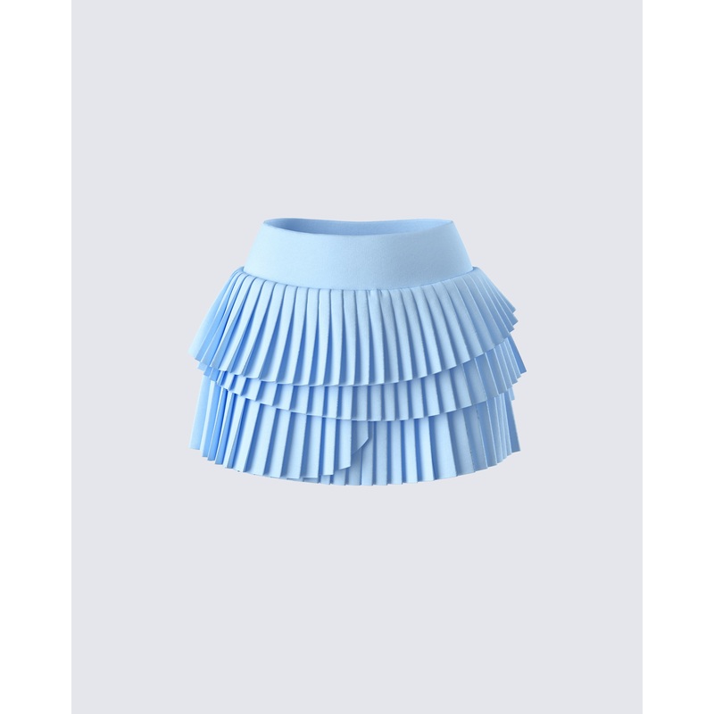 Evalina Blue Pleated Mini Skirt