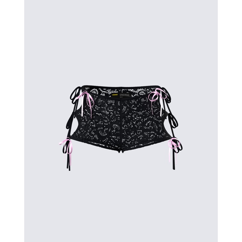 Halsey Black Lace Side Tie Short