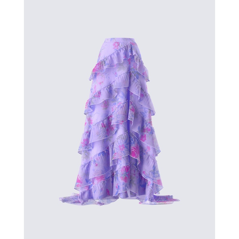 Ida Purple Floral Organza Maxi Skirt