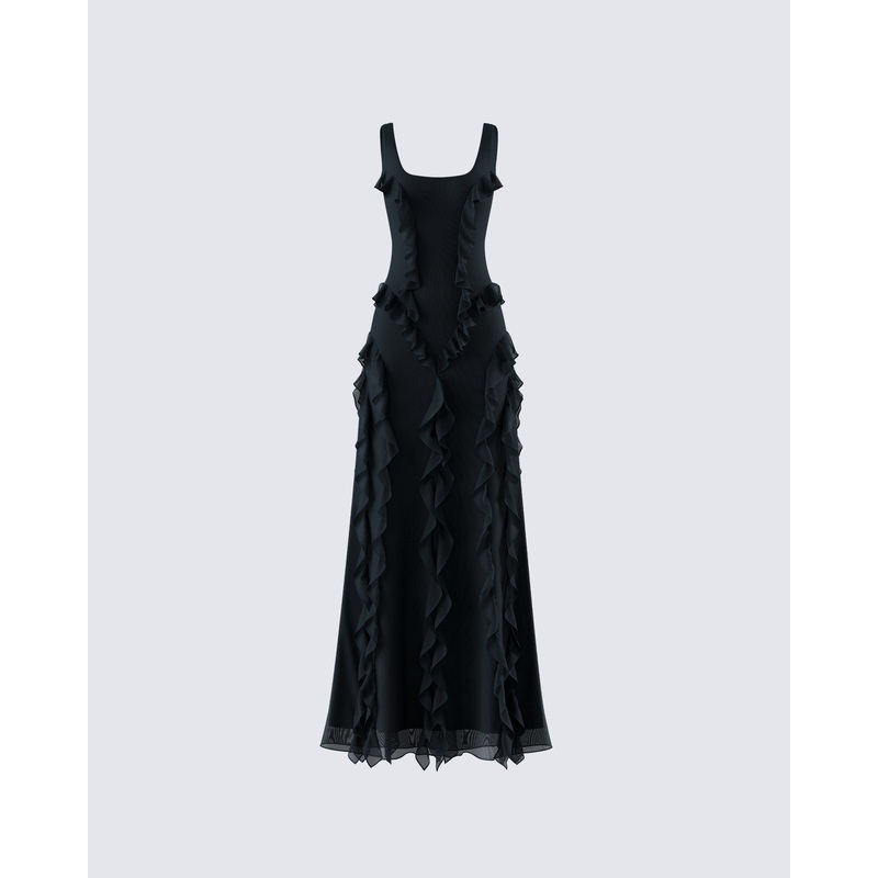 Katelyn Black Ruffle Maxi Dress