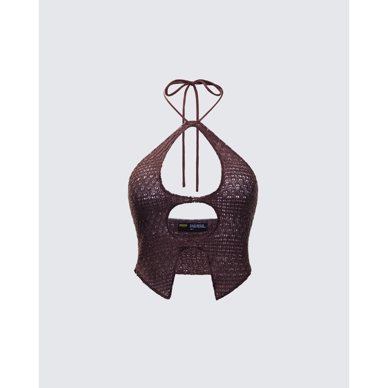 Landry Brown Knit Cut Out Top