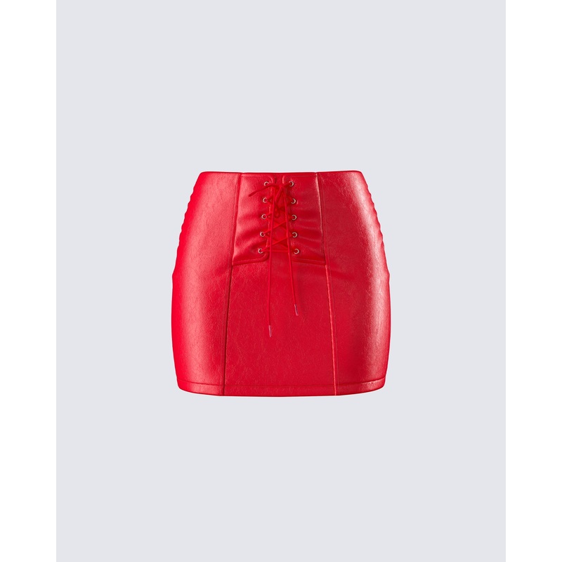 Lasita Red Vegan Leather Mini Skirt