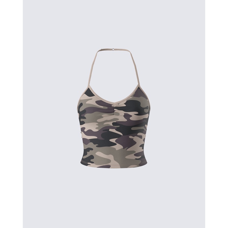 Laura Green Camo Print Halter Top